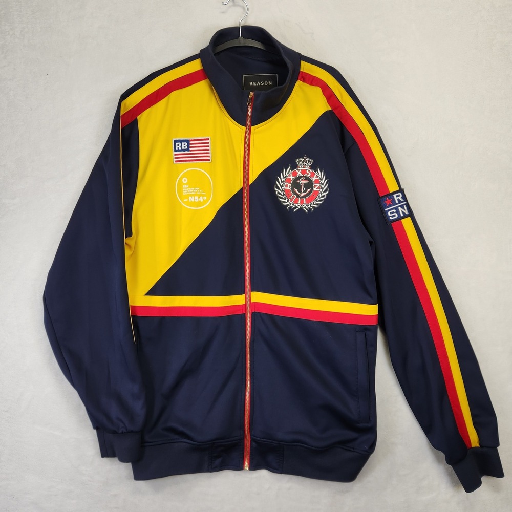 Reason Clothing Mens XXL Nautical Track Jacket Navy Blue Yellow RSN Sport Patch‎
